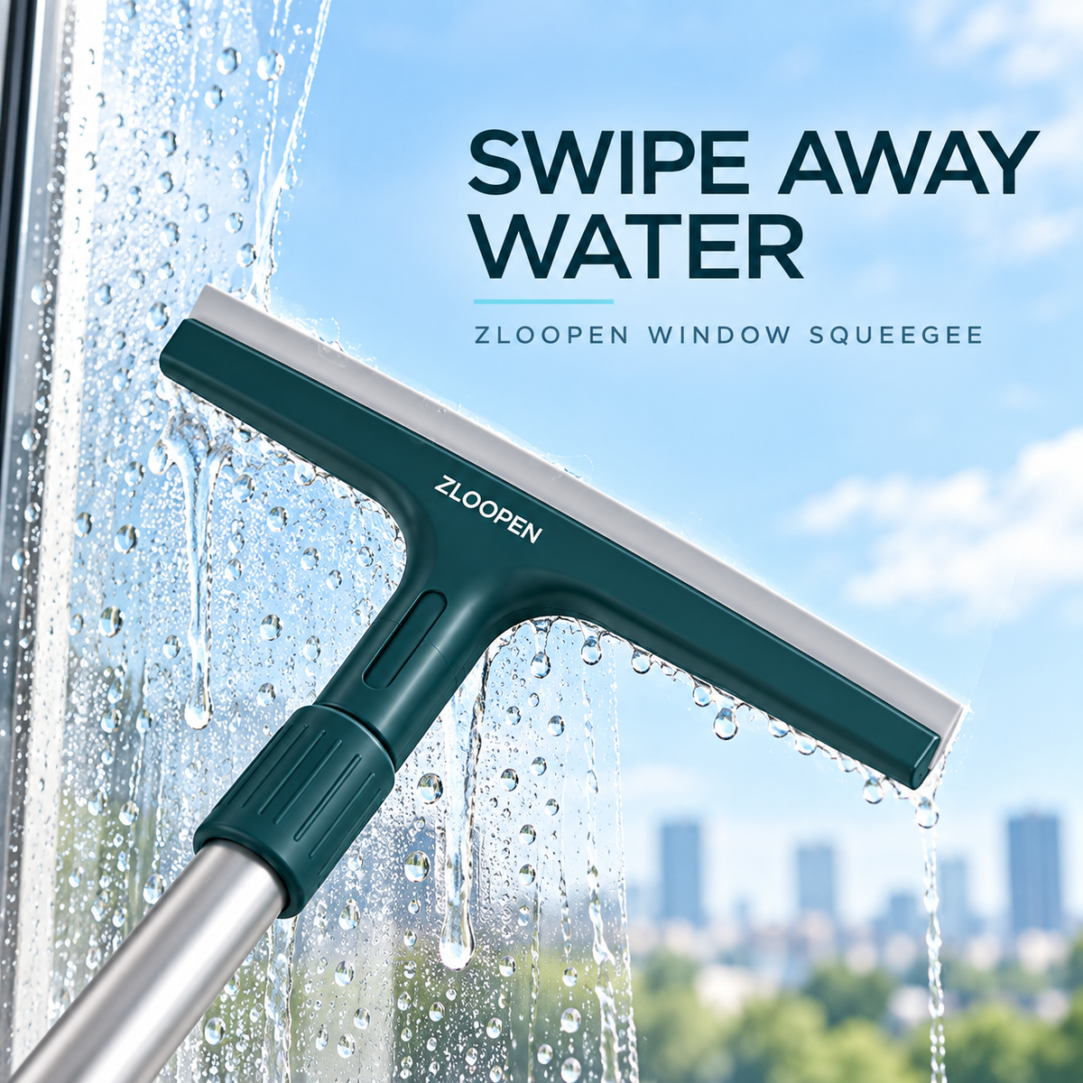 ZLOOPEN® Window Cleaning Kit – Squeegee and Microfiber Scrubber with Telescopic Pole