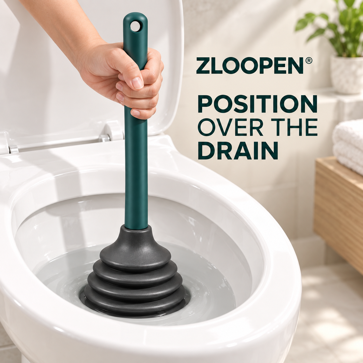 ZLOOPEN® Toilet Plunger with Holder – Bellows Plunger and Ventilated Storage Base