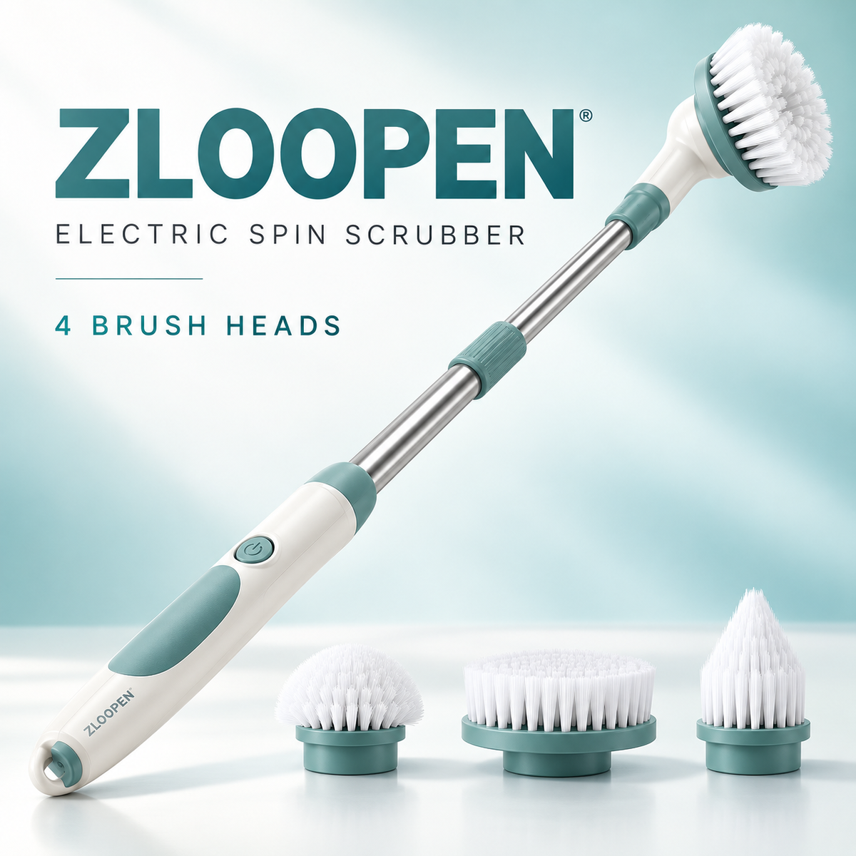 ZLOOPEN® Electric Spin Scrubber – Cordless Cleaning Brush with Extension Pole and 4 Brush Heads