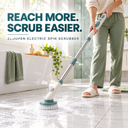 ZLOOPEN® Electric Spin Scrubber – Cordless Cleaning Brush with Extension Pole and 4 Brush Heads