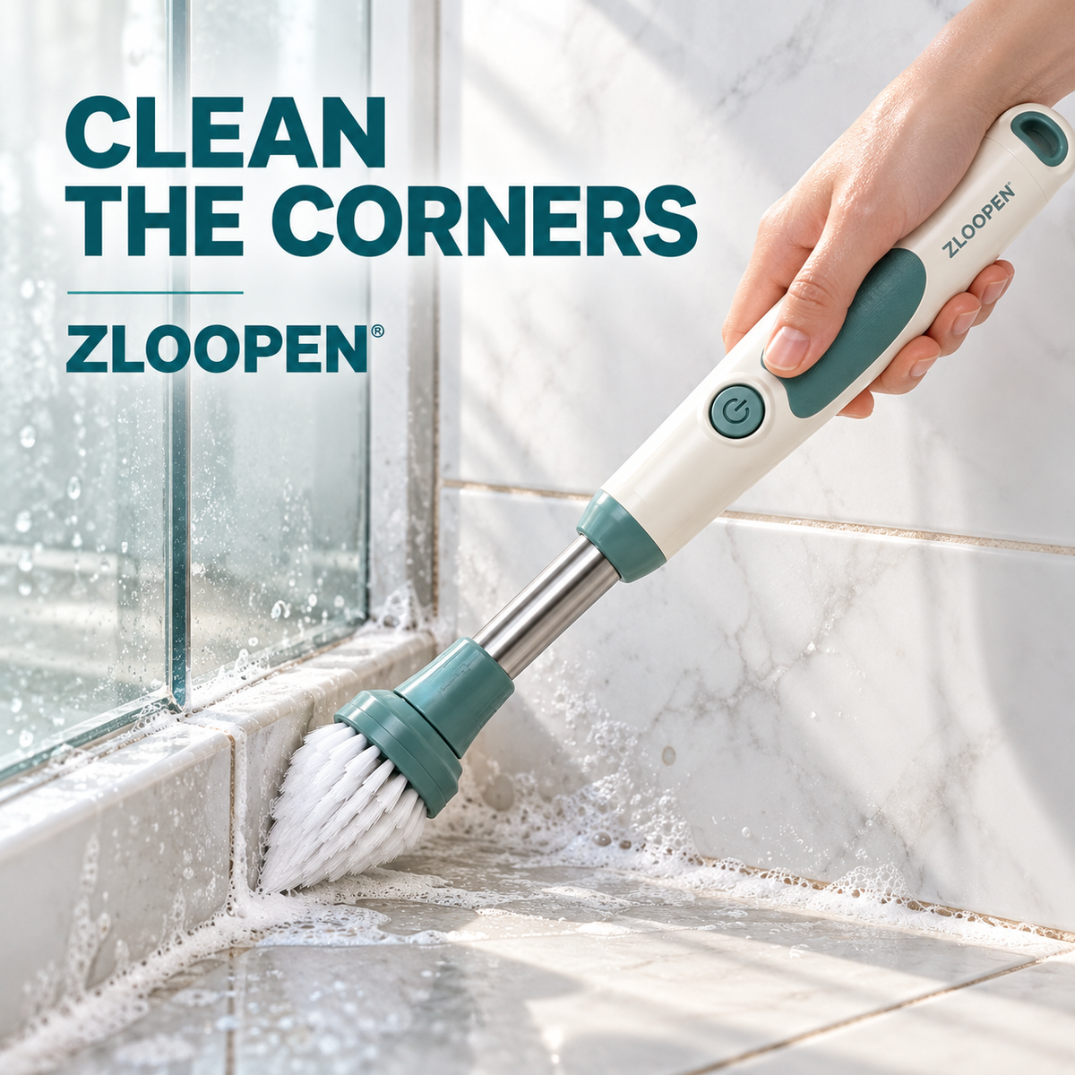 ZLOOPEN® Electric Spin Scrubber – Cordless Cleaning Brush with Extension Pole and 4 Brush Heads