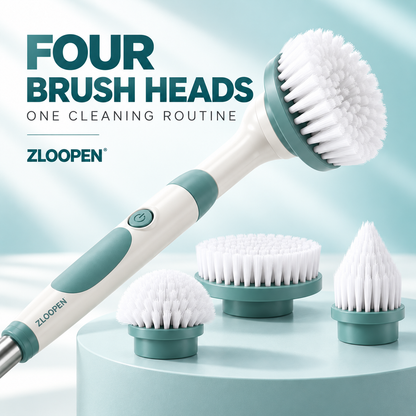 ZLOOPEN® Electric Spin Scrubber – Cordless Cleaning Brush with Extension Pole and 4 Brush Heads