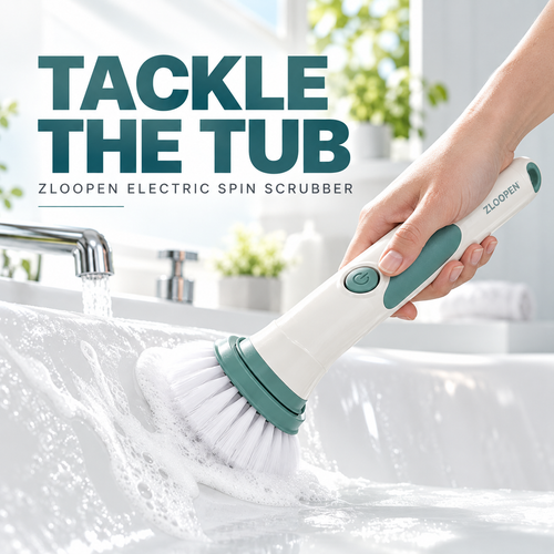 ZLOOPEN® Electric Spin Scrubber – Cordless Cleaning Brush with Extension Pole and 4 Brush Heads