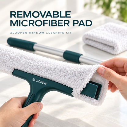 ZLOOPEN® Window Cleaning Kit – Squeegee and Microfiber Scrubber with Telescopic Pole