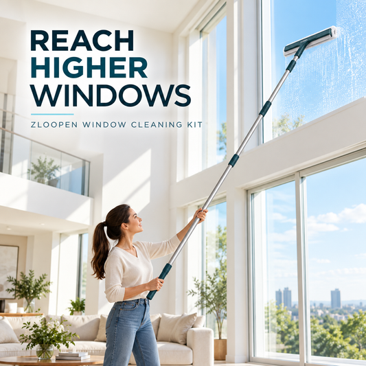 ZLOOPEN® Window Cleaning Kit – Squeegee and Microfiber Scrubber with Telescopic Pole