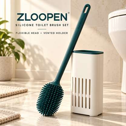 ZLOOPEN® Silicone Toilet Brush Set – Flexible Brush Head with Vented Freestanding Holder
