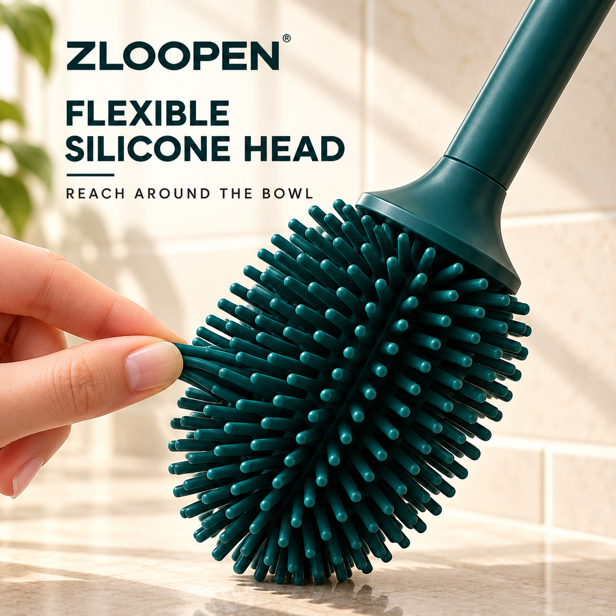 ZLOOPEN® Silicone Toilet Brush Set – Flexible Brush Head with Vented Freestanding Holder