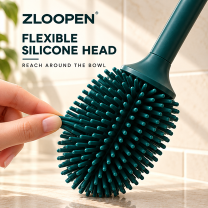 ZLOOPEN® Silicone Toilet Brush Set – Flexible Brush Head with Vented Freestanding Holder
