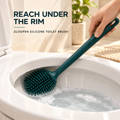 ZLOOPEN® Silicone Toilet Brush Set – Flexible Brush Head with Vented Freestanding Holder