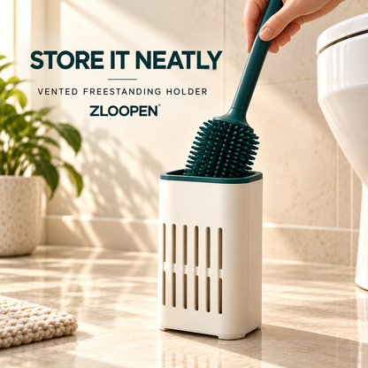 ZLOOPEN® Silicone Toilet Brush Set – Flexible Brush Head with Vented Freestanding Holder