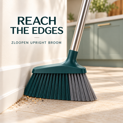 ZLOOPEN® Upright Broom & Dustpan Set – Angled Bristles, Built-In Comb and Clip-Together Storage