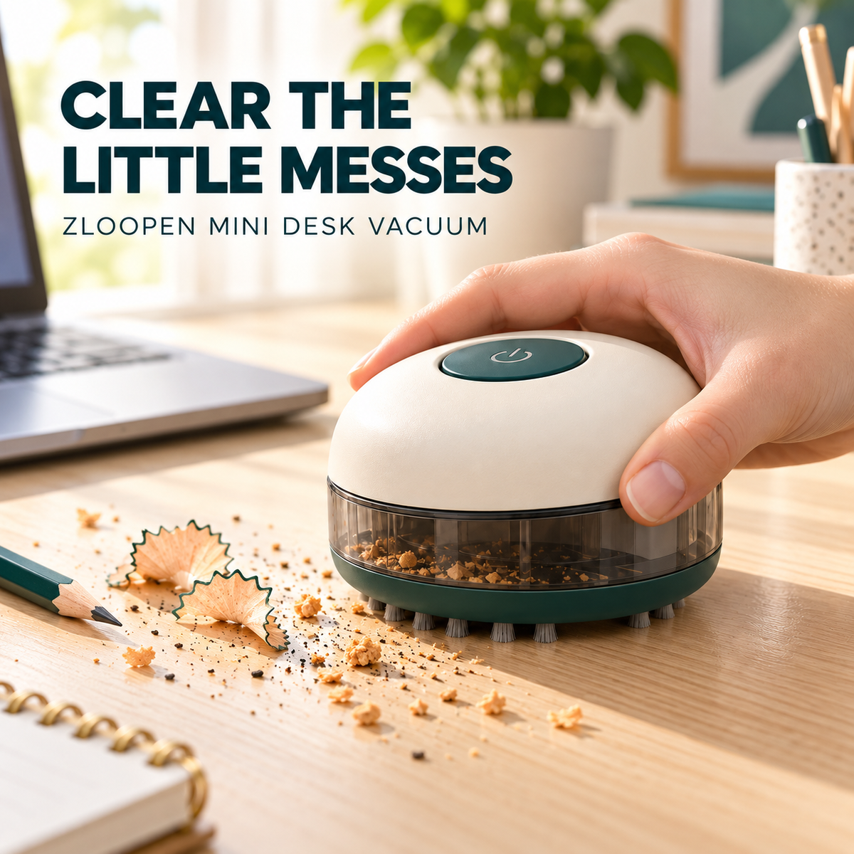 ZLOOPEN® Mini Desk Vacuum – Cordless Desktop Cleaner with Detachable Dust Cup