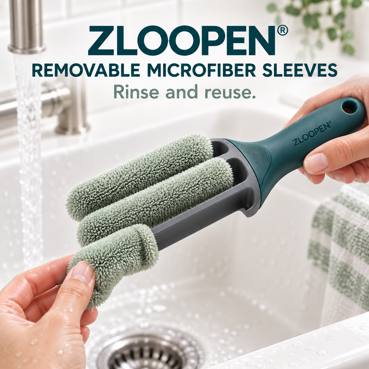 ZLOOPEN® Blind Cleaning Brush – 3-Arm Microfiber Duster with Removable Sleeves
