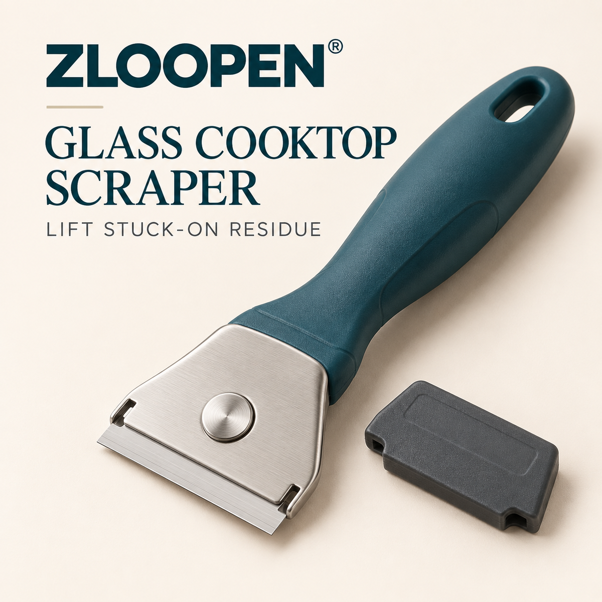 ZLOOPEN® Glass Cooktop Scraper – Metal Blade Cleaning Tool with Protective Cap