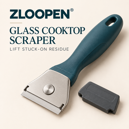 ZLOOPEN® Glass Cooktop Scraper – Metal Blade Cleaning Tool with Protective Cap