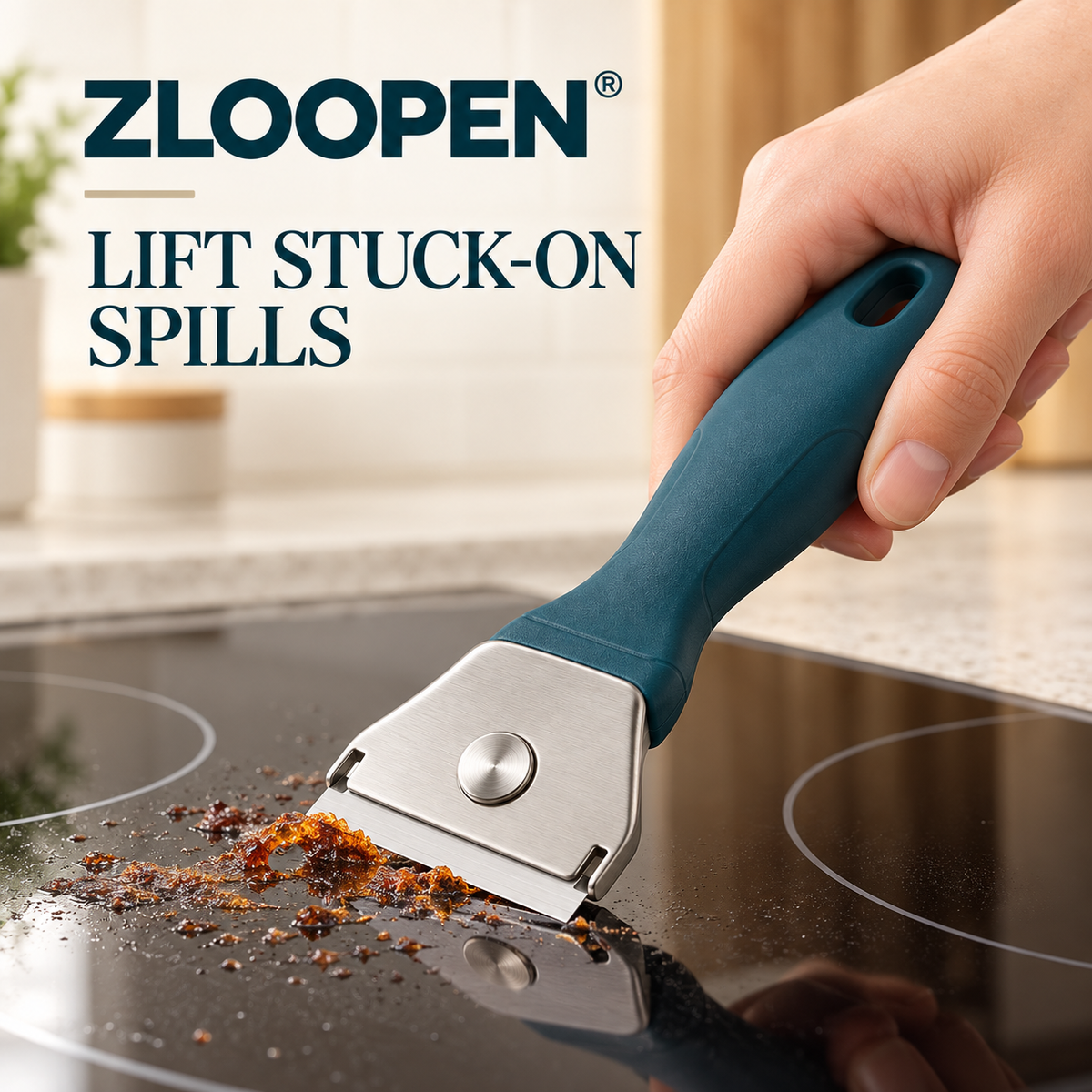 ZLOOPEN® Glass Cooktop Scraper – Metal Blade Cleaning Tool with Protective Cap