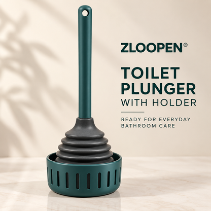 ZLOOPEN® Toilet Plunger with Holder – Bellows Plunger and Ventilated Storage Base