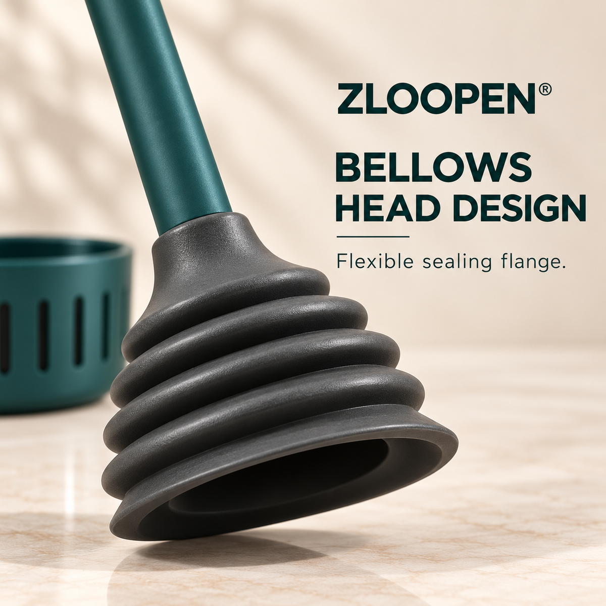 ZLOOPEN® Toilet Plunger with Holder – Bellows Plunger and Ventilated Storage Base