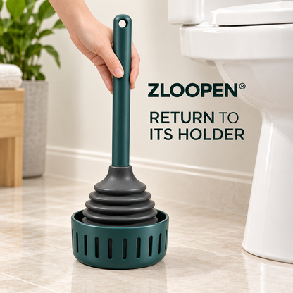 ZLOOPEN® Toilet Plunger with Holder – Bellows Plunger and Ventilated Storage Base