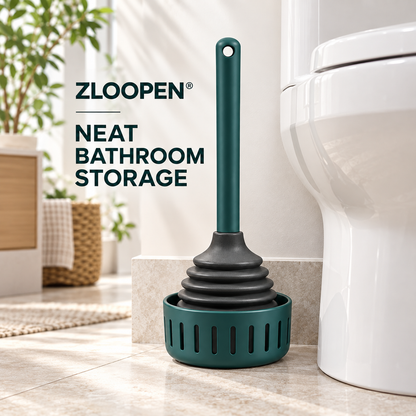 ZLOOPEN® Toilet Plunger with Holder – Bellows Plunger and Ventilated Storage Base